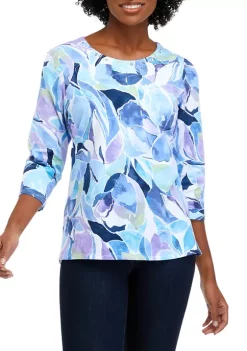 Best Sale 🥰 Alfred Dunner 👩 Women's Watercolor Floral Print Knit Top 🧨