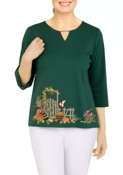 Best Pirce 🤩 Alfred Dunner 👩 Women's Classics Border Cat on a Fence Knit Top 👏 -Alfred Dunner Sales Belk 280