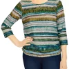 Best Sale ⌛ Alfred Dunner 👩 Women's Classics Etched Biadere Print Knit Top 🔔 -Alfred Dunner Sales Belk 287