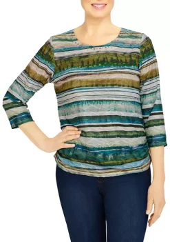 Best Sale ⌛ Alfred Dunner 👩 Women's Classics Etched Biadere Print Knit Top 🔔 -Alfred Dunner Sales Belk 289