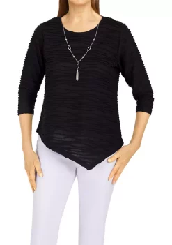 Discount ⌛ Alfred Dunner 👩 Women's Classics Solid Texture Knit Top with Necklace 🧨