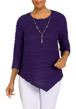 Discount ⌛ Alfred Dunner 👩 Women's Classics Solid Texture Knit Top with Necklace 🧨 -Alfred Dunner Sales Belk 293