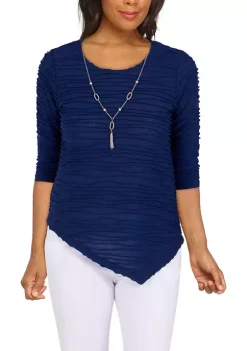 Discount ⌛ Alfred Dunner 👩 Women's Classics Solid Texture Knit Top with Necklace 🧨 -Alfred Dunner Sales Belk 294