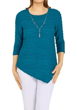Discount ⌛ Alfred Dunner 👩 Women's Classics Solid Texture Knit Top with Necklace 🧨 -Alfred Dunner Sales Belk 295