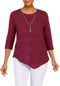Discount ⌛ Alfred Dunner 👩 Women's Classics Solid Texture Knit Top with Necklace 🧨 -Alfred Dunner Sales Belk 296