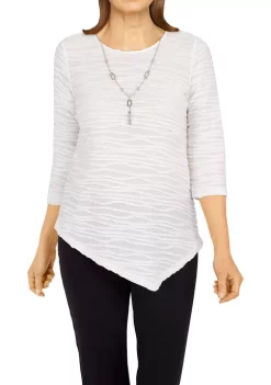Discount ⌛ Alfred Dunner 👩 Women's Classics Solid Texture Knit Top with Necklace 🧨 -Alfred Dunner Sales Belk 297