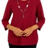Best deal ⭐ Alfred Dunner 👩 Women's Empire State 3/4 Sleeve Knit Top with Removable Necklace 🤩 -Alfred Dunner Sales Belk 312