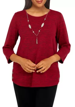 Best deal ⭐ Alfred Dunner 👩 Women's Empire State 3/4 Sleeve Knit Top with Removable Necklace 🤩