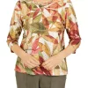 Budget 😍 Alfred Dunner Petite Copper Canyon Crew Neck 3/4 Sleeve Print Top 🎉 -Alfred Dunner Sales Belk 35
