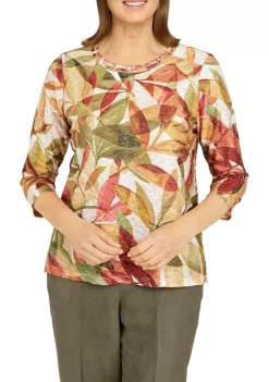 Budget 😍 Alfred Dunner Petite Copper Canyon Crew Neck 3/4 Sleeve Print Top 🎉