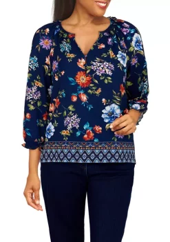 Brand new 🧨 Alfred Dunner 👩 Women's Floral Geometric Border Blouse ❤️
