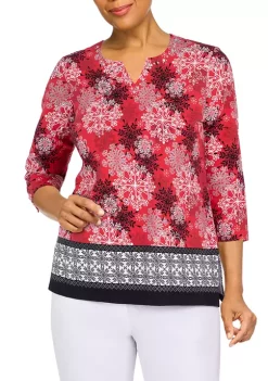 Best deal ❤️ Alfred Dunner 👩 Women's Snowflake Border Top 🎁