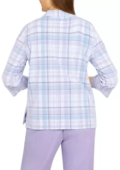 Top 10 🤩 Alfred Dunner Petite Victoria Falls Plaid Corduroy 3/4 Sleeve 👕 Shirt 🔥 -Alfred Dunner Sales Belk 401