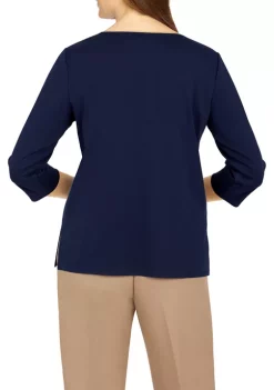 Promo 🎁 Alfred Dunner Petite 3/4 Sleeve Knit Top 🛒 -Alfred Dunner Sales Belk 404