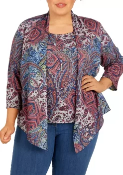 Cheapest 🛒 Alfred Dunner Plus Size Lake Placid Medallion Paisley Two in One Layered Top with Detachable Necklace 🤩