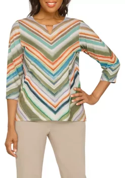 Flash Sale 😉 Alfred Dunner Petite Copper Canyon Split Neck Chevron Print Top ✨ -Alfred Dunner Sales Belk 43