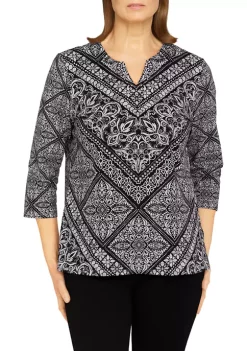 Top 10 😉 Alfred Dunner Petite Medallion Chevron Print Top 😉 -Alfred Dunner Sales Belk 441