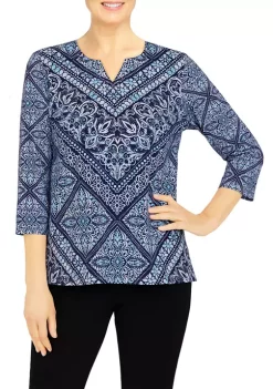 Top 10 😉 Alfred Dunner Petite Medallion Chevron Print Top 😉 -Alfred Dunner Sales Belk 442
