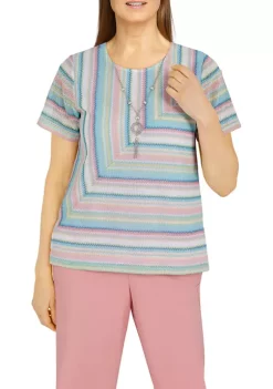 Flash Sale 👏 Alfred Dunner 👩 Women's Isle of Capri Spliced Texture Knit Top 🔔 -Alfred Dunner Sales Belk 456