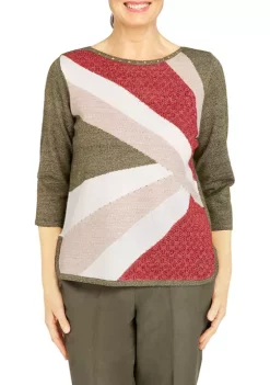 Wholesale ❤️ Alfred Dunner Petite Copper Canyon Color Block 3/4 Sleeve Sweater ✨