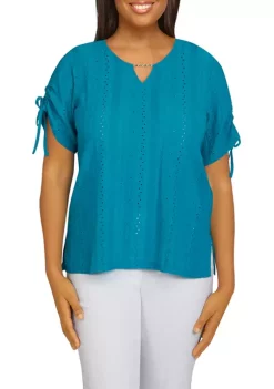 Best Sale 🎁 Alfred Dunner 👩 Women's Classics Eyelet Knit Top 🥰 -Alfred Dunner Sales Belk 490