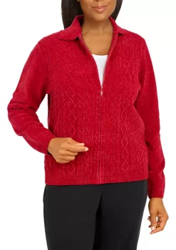 Flash Sale 𧨠Alfred Dunner Plus Size Classics Zip Front Chenille Cardigan π