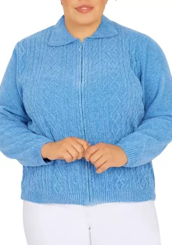 Flash Sale 🧨 Alfred Dunner Plus Size Classics Zip Front Chenille Cardigan 🎁 -Alfred Dunner Sales Belk 540