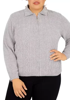 Flash Sale 🧨 Alfred Dunner Plus Size Classics Zip Front Chenille Cardigan 🎁 -Alfred Dunner Sales Belk 541