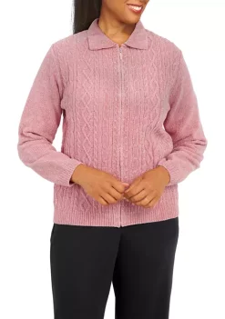 Flash Sale 🧨 Alfred Dunner Plus Size Classics Zip Front Chenille Cardigan 🎁 -Alfred Dunner Sales Belk 542