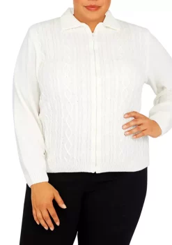 Flash Sale 🧨 Alfred Dunner Plus Size Classics Zip Front Chenille Cardigan 🎁 -Alfred Dunner Sales Belk 543