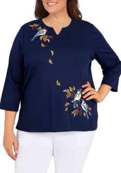 Deals π Alfred Dunner Plus Size Classics Birds Leaves Top β€οΈ