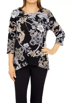 Coupon 🥰 Alfred Dunner 👩 Women's Classics Floral Scroll Puff Print Knit Top 🔔 -Alfred Dunner Sales Belk 564