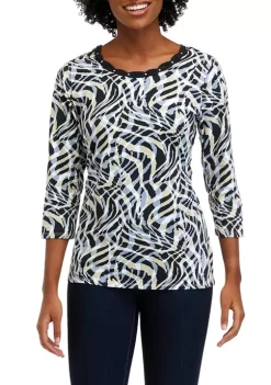Best deal 🔔 Alfred Dunner 👩 Women's Abstract Animal Print Knit Top 🛒