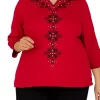 Wholesale 🛒 Alfred Dunner Plus Size Empire State Solid Split Neck 3/4 Sleeve Top 🥰 -Alfred Dunner Sales Belk 588