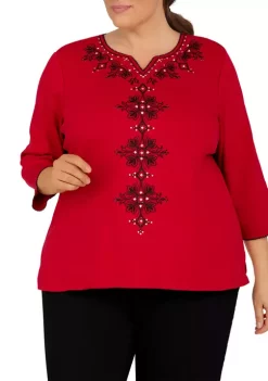 Wholesale 🛒 Alfred Dunner Plus Size Empire State Solid Split Neck 3/4 Sleeve Top 🥰 -Alfred Dunner Sales Belk 590