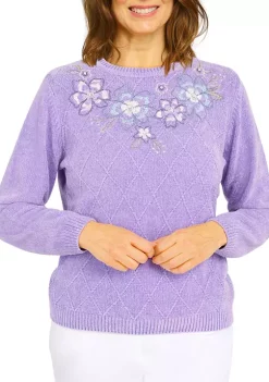 Flash Sale 🧨 Alfred Dunner Petite Victoria Falls Crew Neck Long Sleeve Floral Chenille Sweater 👍 -Alfred Dunner Sales Belk 597