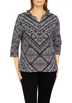Promo 😍 Alfred Dunner 👩 Women's Classics Medallion Chevron Print Knit Top 🛒 -Alfred Dunner Sales Belk 631