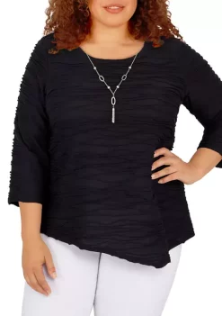 Discount 🎉 Alfred Dunner Plus Size Classics F2 Solid Texture Top With Necklace ❤️