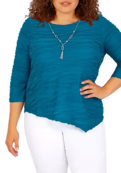 Discount 🎉 Alfred Dunner Plus Size Classics F2 Solid Texture Top With Necklace ❤️ -Alfred Dunner Sales Belk 647
