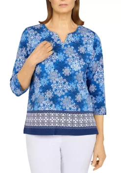 Deals 🔥 Alfred Dunner Petite Madagascar Beaded Split Neck 3/4 Sleeve Top ⭐ -Alfred Dunner Sales Belk 7