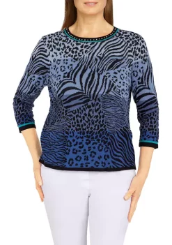 Brand new 😀 Alfred Dunner 👩 Women's Ombré Animal Skin Jacquard Sweater 😍 -Alfred Dunner Sales Belk 703