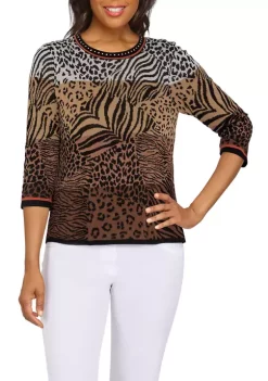 Brand new 😀 Alfred Dunner 👩 Women's Ombré Animal Skin Jacquard Sweater 😍 -Alfred Dunner Sales Belk 704