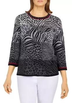 Brand new 😀 Alfred Dunner 👩 Women's Ombré Animal Skin Jacquard Sweater 😍 -Alfred Dunner Sales Belk 705
