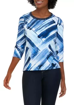 Hot Sale 😀 Alfred Dunner Petite Brushstroke Print Knit Top ✨