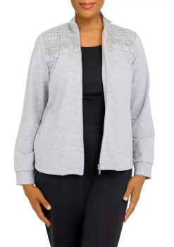 Cheap 🛒 Alfred Dunner 👩 Women's Floral Park Funnel Neck Long Sleeve Heather Knit Jacket 🌟 -Alfred Dunner Sales Belk 724