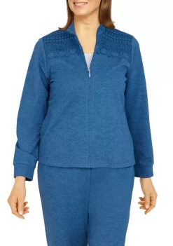 Cheap 🛒 Alfred Dunner 👩 Women's Floral Park Funnel Neck Long Sleeve Heather Knit Jacket 🌟 -Alfred Dunner Sales Belk 725