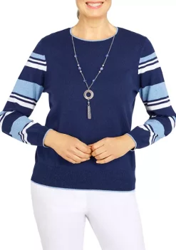 Best deal 🔥 Alfred Dunner Petite Striped Sleeve Sweater 🔥 -Alfred Dunner Sales Belk 742