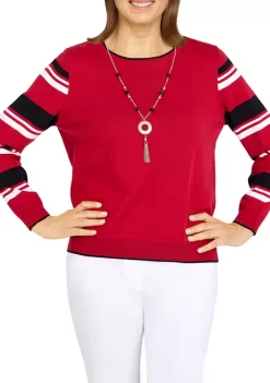 Best deal 🔥 Alfred Dunner Petite Striped Sleeve Sweater 🔥 -Alfred Dunner Sales Belk 743