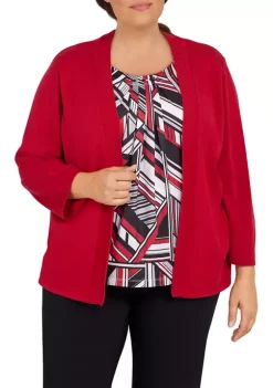 Discount ⌛ Alfred Dunner Plus Size Empire State 3/4 Sleeve Sweater With Removable Necklace 🎁 -Alfred Dunner Sales Belk 764