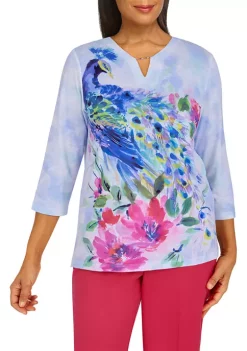 Buy 🌟 Alfred Dunner 👩 Women's Peacock Print Knit Top 🥰 -Alfred Dunner Sales Belk 776